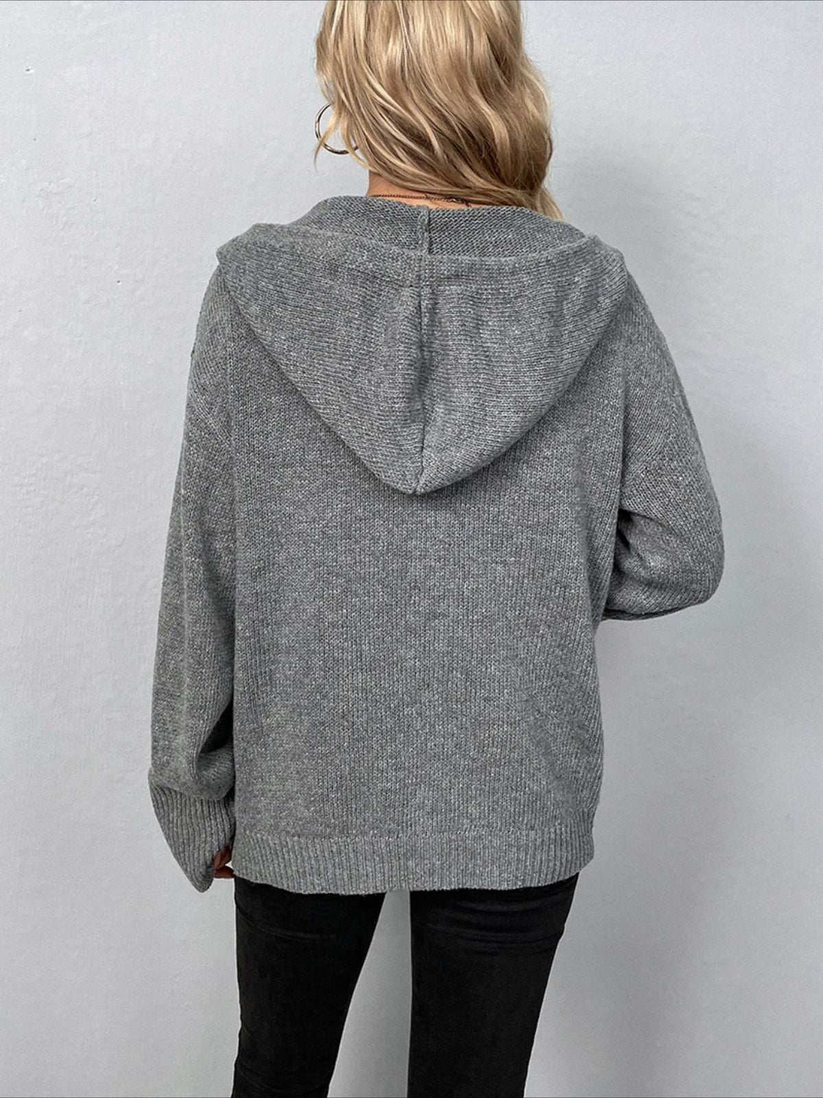 Cozy Solid Hooded Cardigan - Warm Long Sleeve Knit Outwear