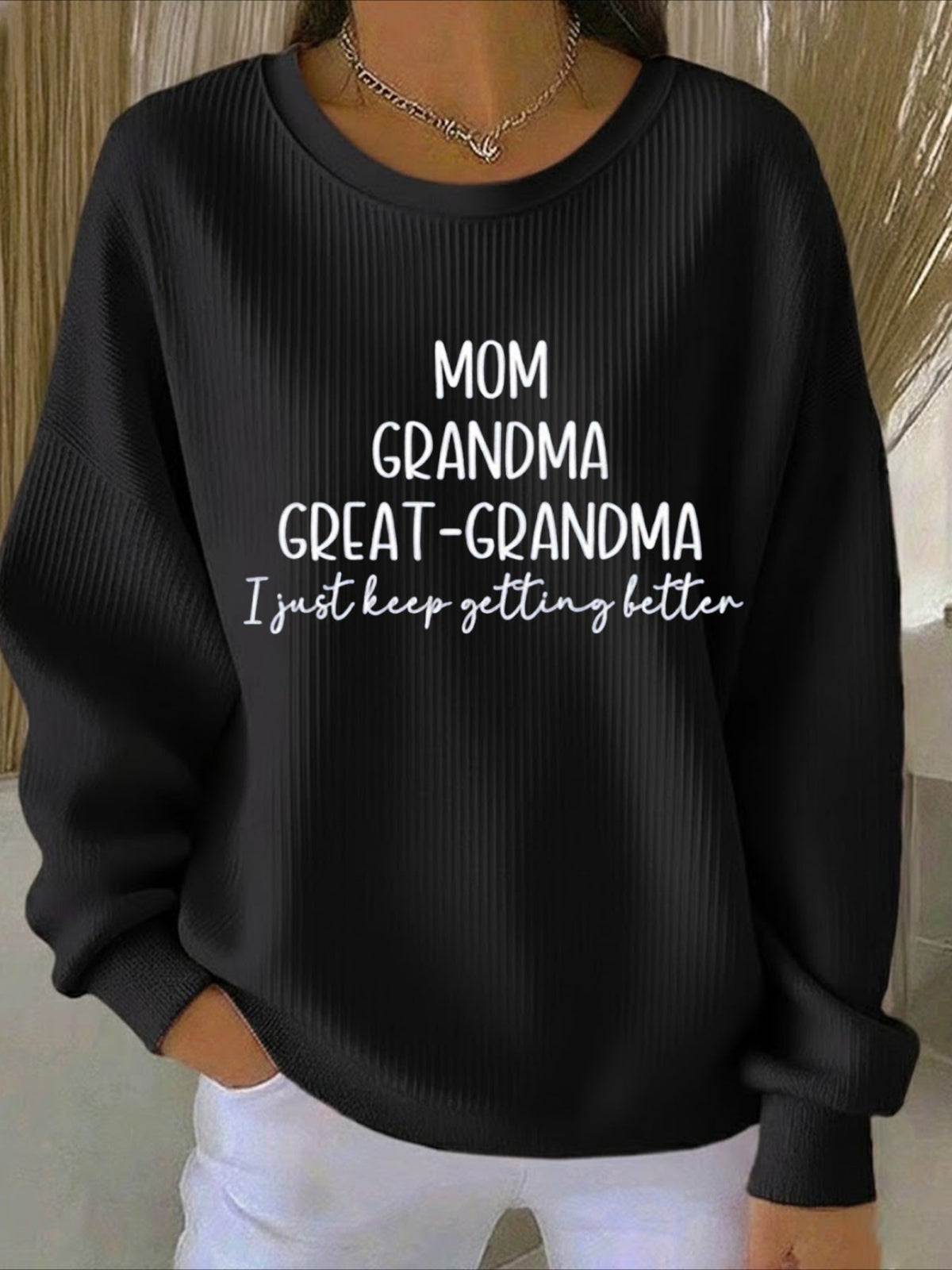 Middle Sister Text Printing Crew Neck Floral Long Sleeve Sweater Hoodie