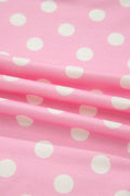 Pink Polka Dot Print Color Block Trim Mock Neck Short Set