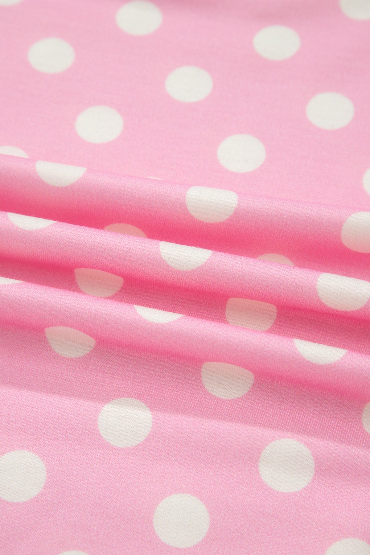 Pink Polka Dot Print Color Block Trim Mock Neck Short Set