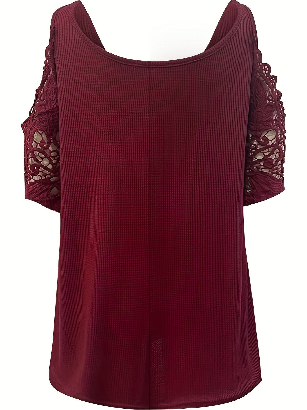 Cold Shoulder Zipper Top, V Neck Short Sleeve Lace Stitching T-Shirt