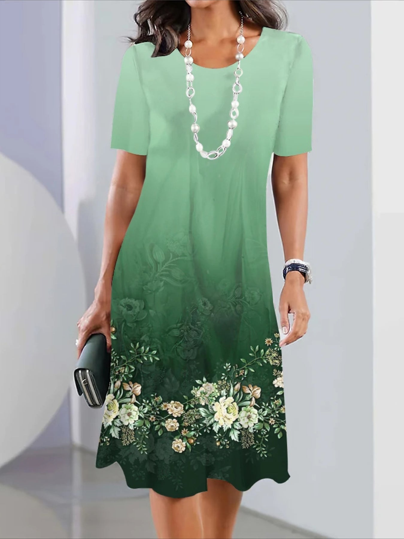 Print Crew Neck Casual Short Sleeve Dress