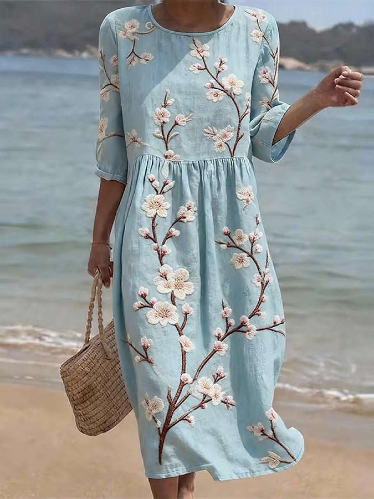 Casual Round Neck Mid Sleeve Printed Dress