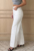 White 2-Button High Waist Wide Leg Jeans