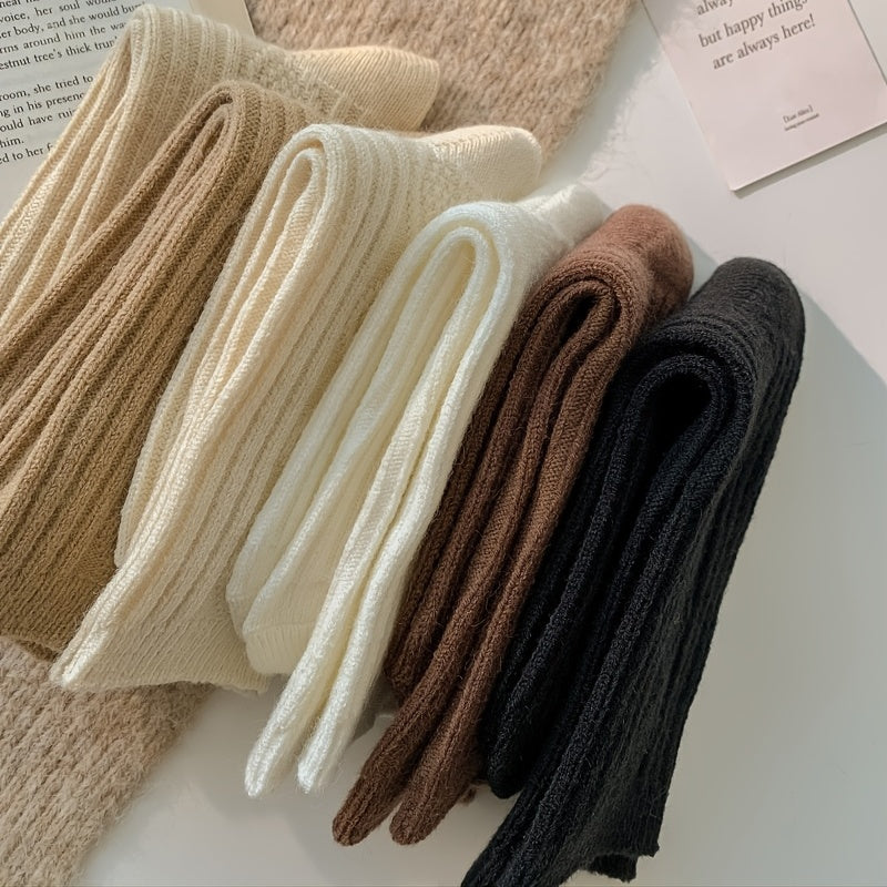 2/6 Pairs Thick & Warm Cream Color Socks, Retro Art Pattern Mid Tube Socks