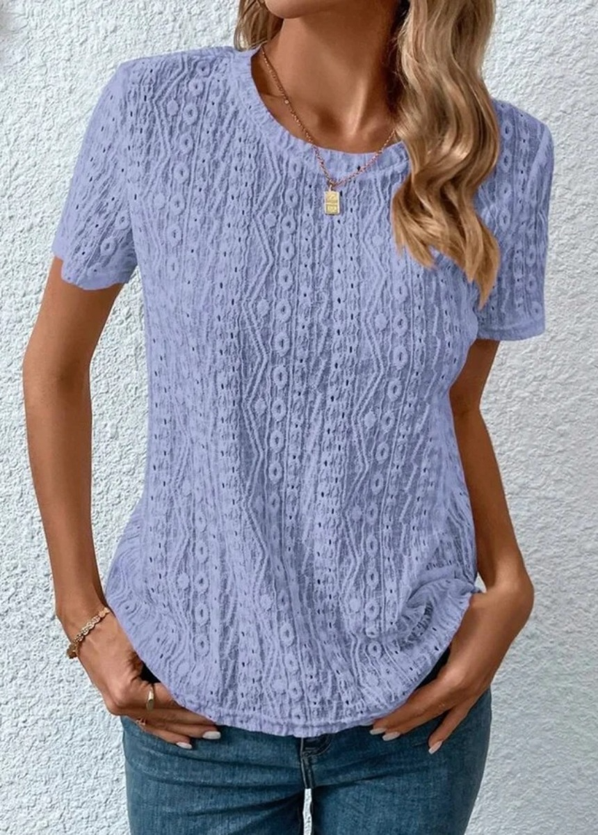Hollow Out Vintage Lace Hole Loose Casual Short Sleeve T-Shirt