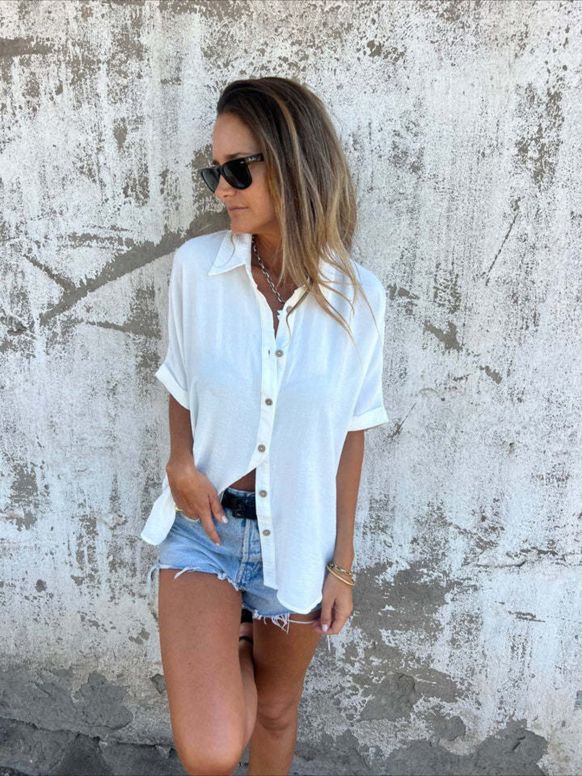 Plain Basic Modern Half Sleeve Collar Regular Tops
