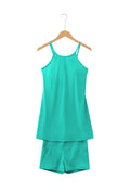 Sea Green Solid Color Tunic Tank Dress Athletic Shorts Two Piece Set