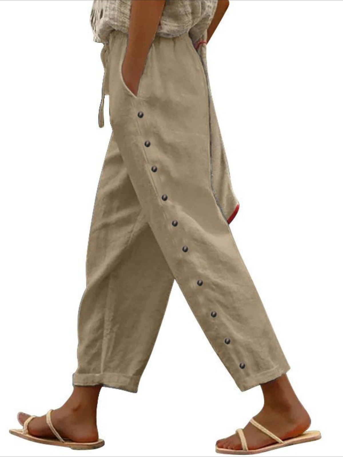 Women'S Elegant Casual Blue Straight-Leg Pants with Pearl Embellishments