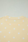 Yellow Polka Dot Short Sleeve Loose Top Drawstring Shorts Set