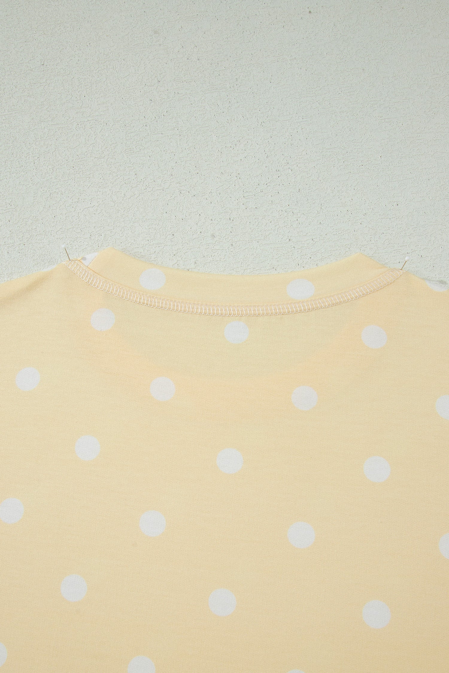 Yellow Polka Dot Short Sleeve Loose Top Drawstring Shorts Set