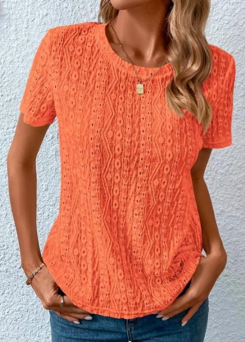 Hollow Out Vintage Lace Hole Loose Casual Short Sleeve T-Shirt