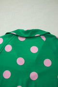 Green Polka Dot Print V Neck Tee Short Set