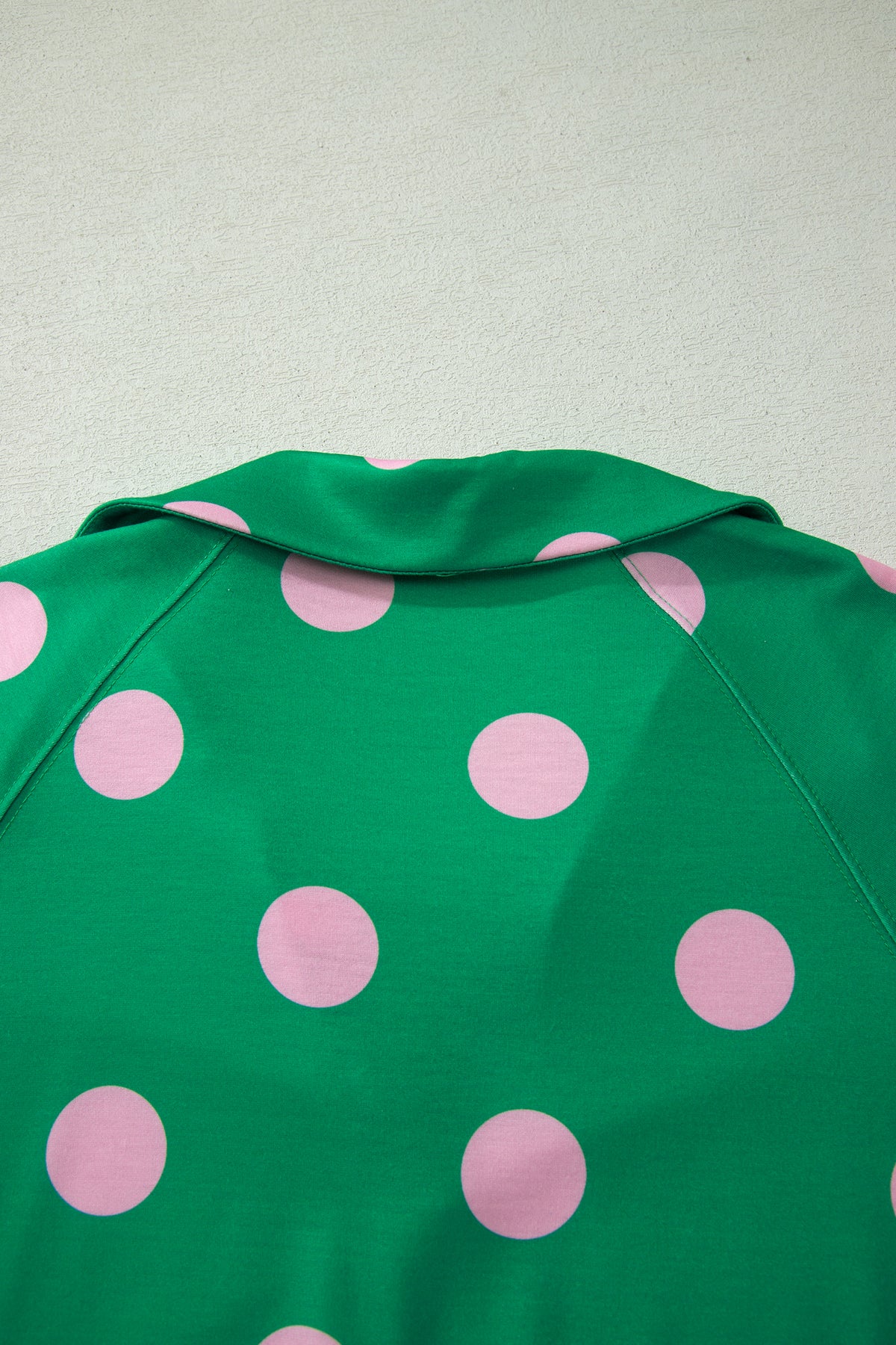 Green Polka Dot Print V Neck Tee Short Set