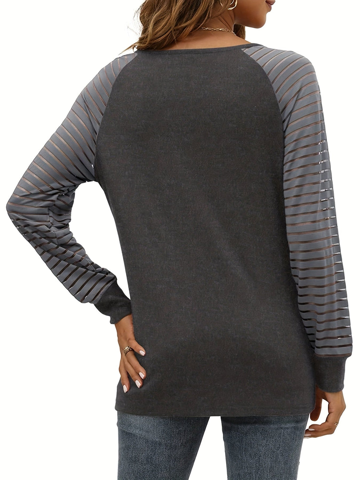 Striped Print Long Sleeve T-Shirt, Casual V Neck T-Shirt