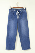 Ashleigh Blue Drawstring Waist Ankle Length Casual Jeans Regular Fit Pocket Detail Denim Pants
