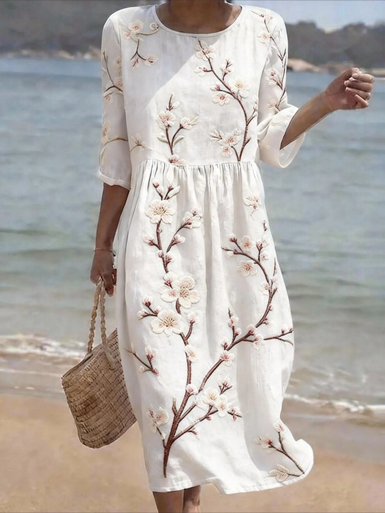 Casual Round Neck Mid Sleeve Printed Dress