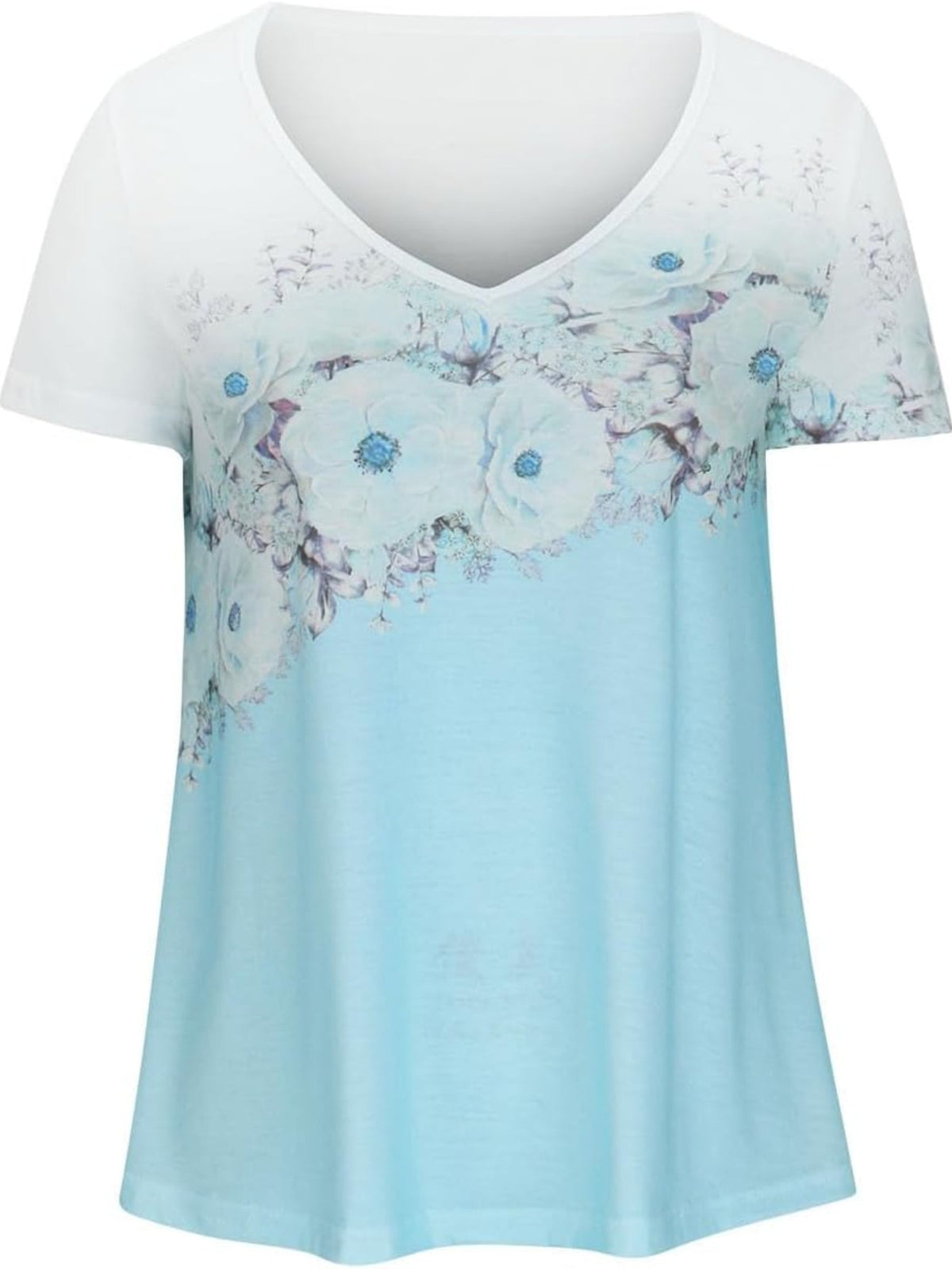V Neck Short Sleeve Cute Print Graphic Tees