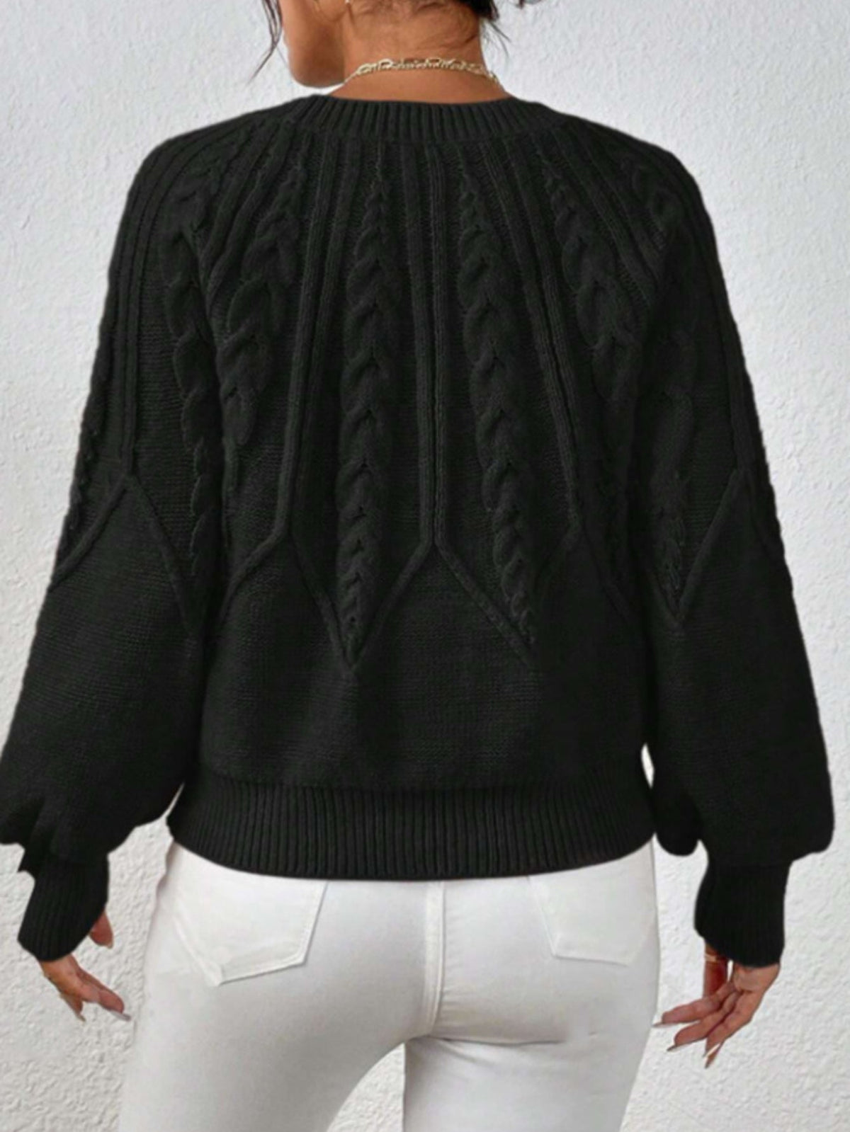 Casual Pullover Chic Knit Lantern Sleeves & Ruffle Detail Sweater