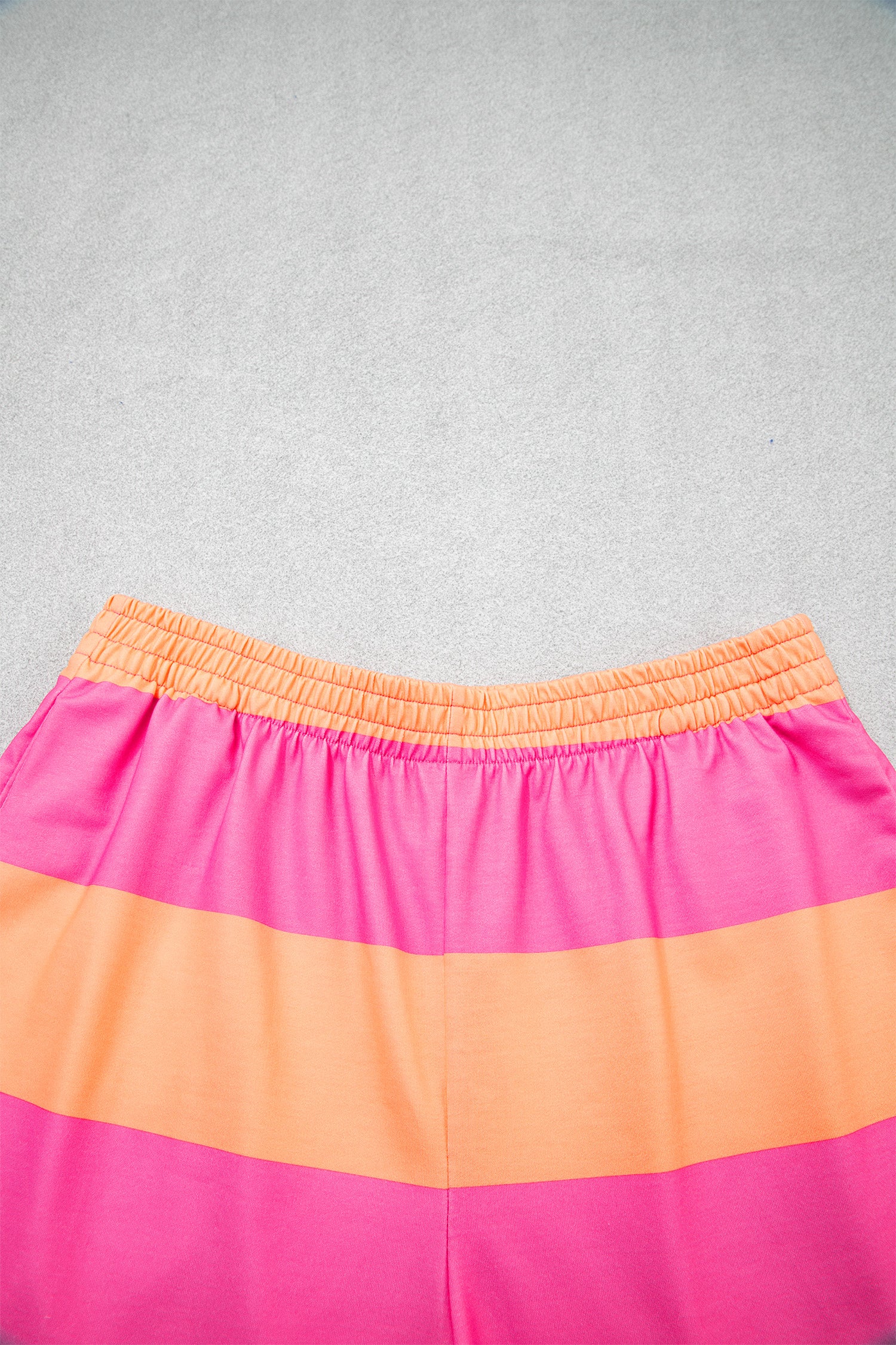 Pink Half Zipper Placket Bracelet Sleeve Top Casual Shorts Set