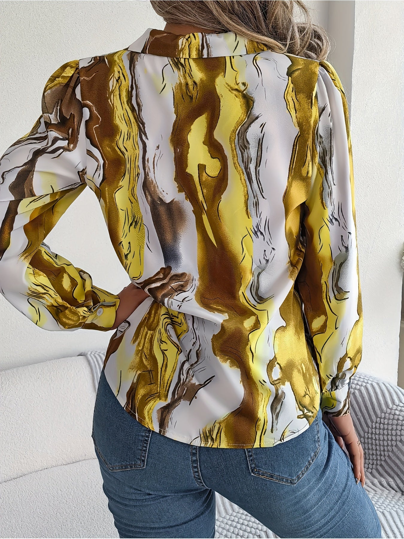 Graphic Print Button Front Shirt, Casual Long Sleeve Shirt