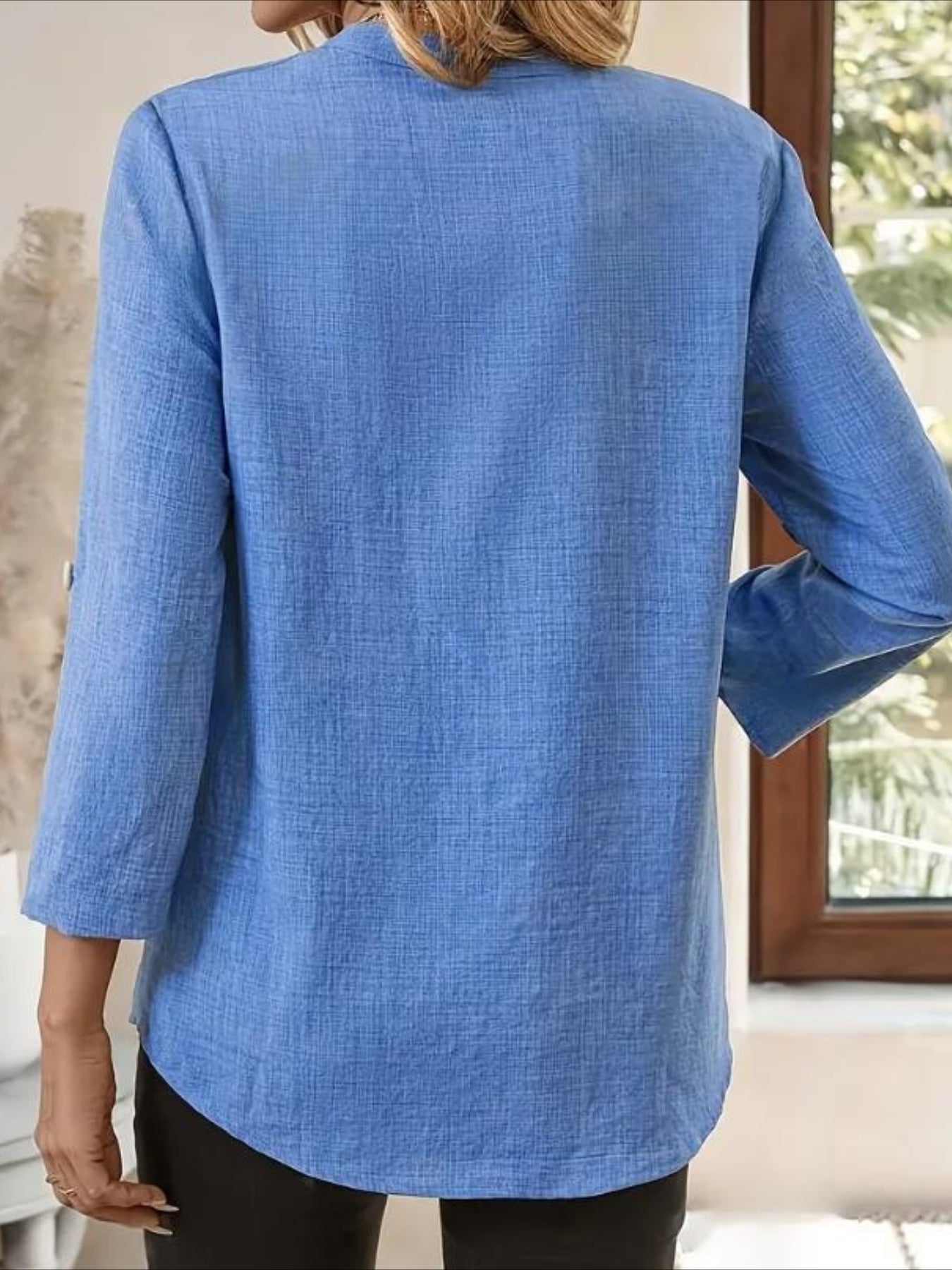 Three Quarter Sleeve Shirt Spring/Fall Apricot Plain Split Joint V Neck Daily Going Out Casual Top