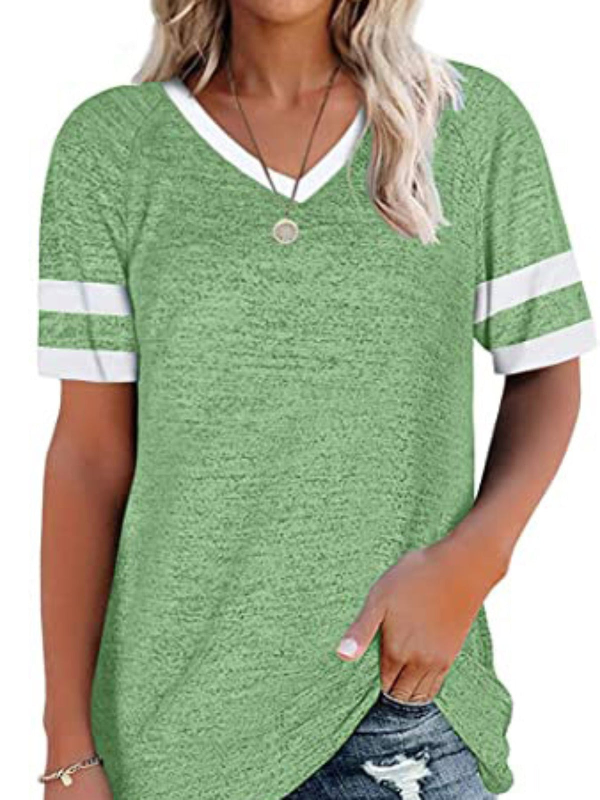 Women's T-shirt Casual V Neck Short Sleeve Loose Fashion Summer T-shirt