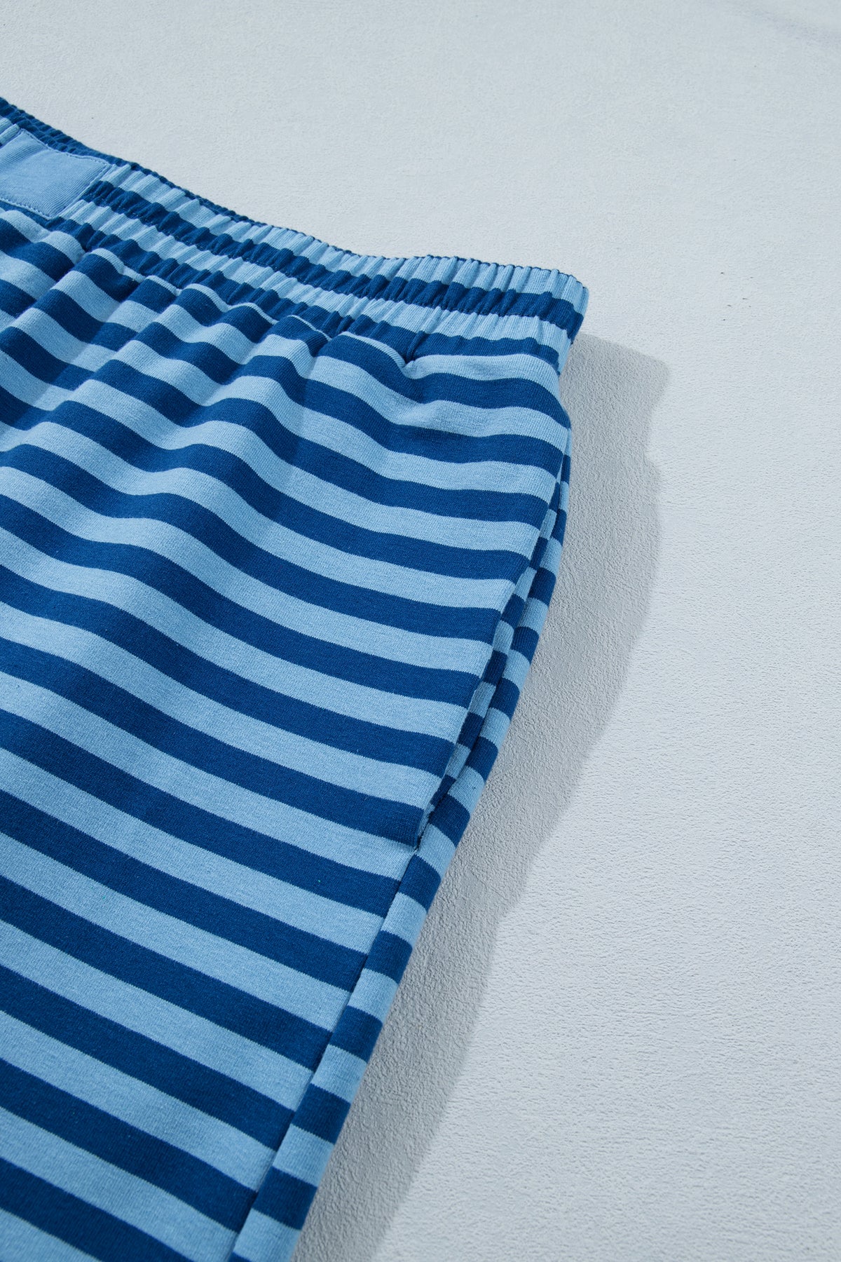 Blue Stripe Plus Size Dropped Shoulder Tee and Shorts Two-Piece Set