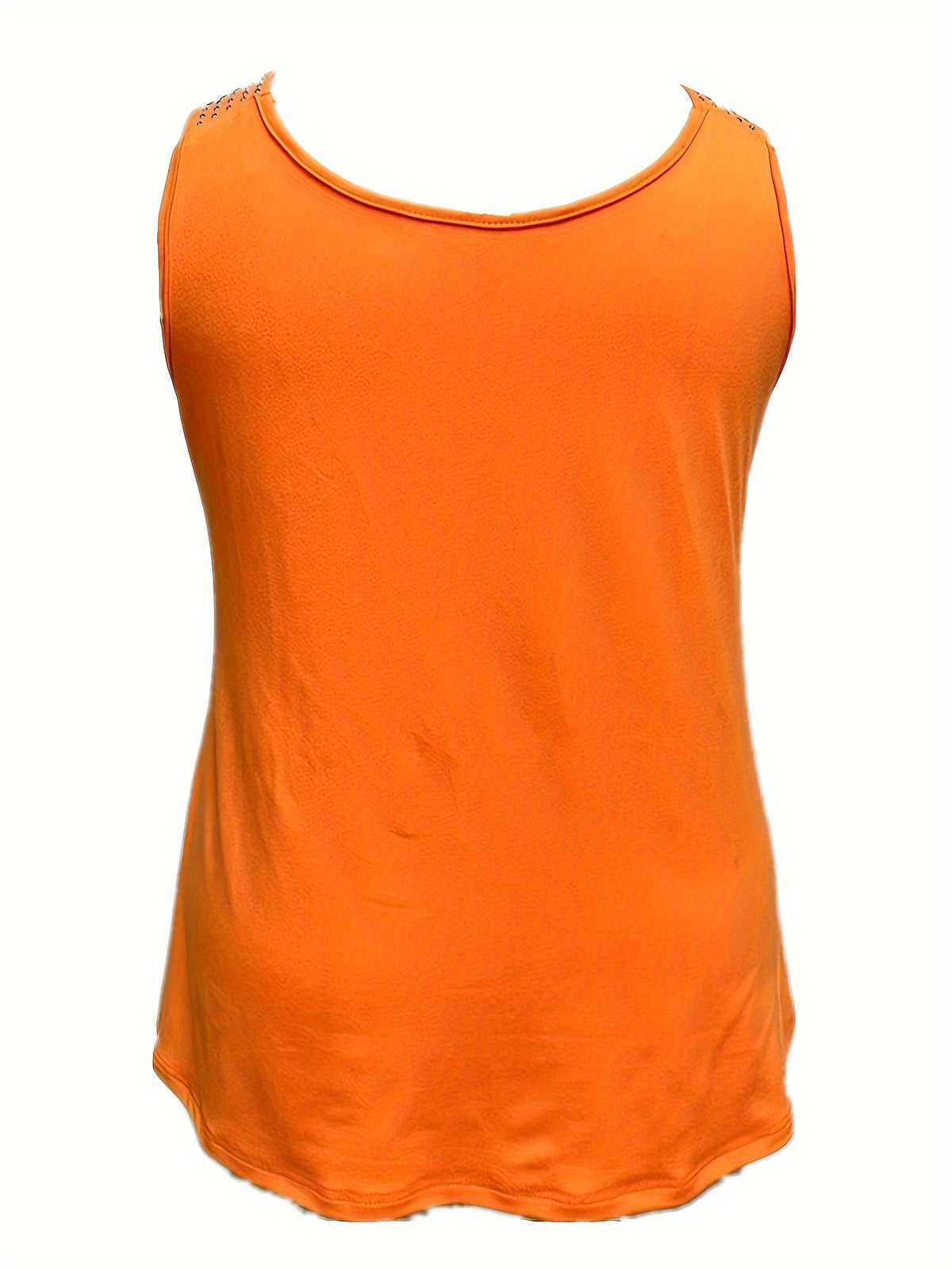 Rhinestone Solid Tank Top, Casual Crew Neck Sleeveless Top