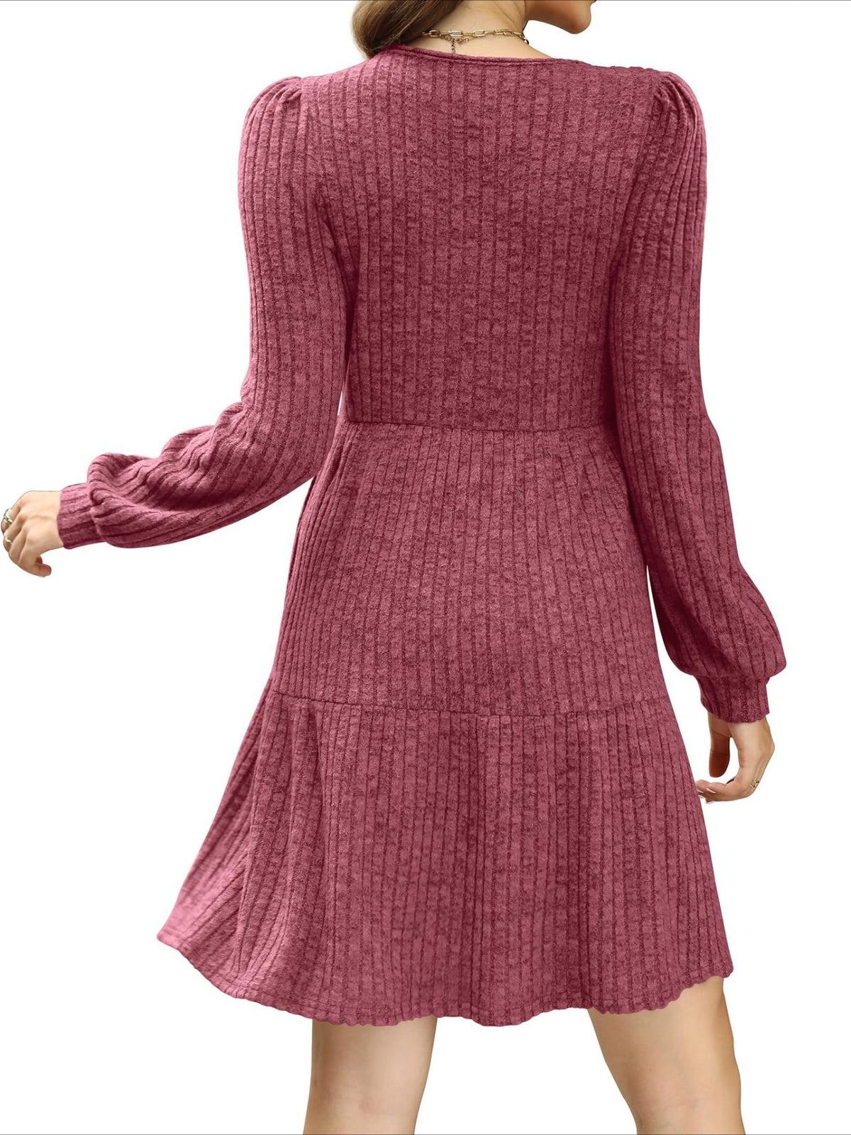 Square Neck Long Sleeve Dress with Pockets