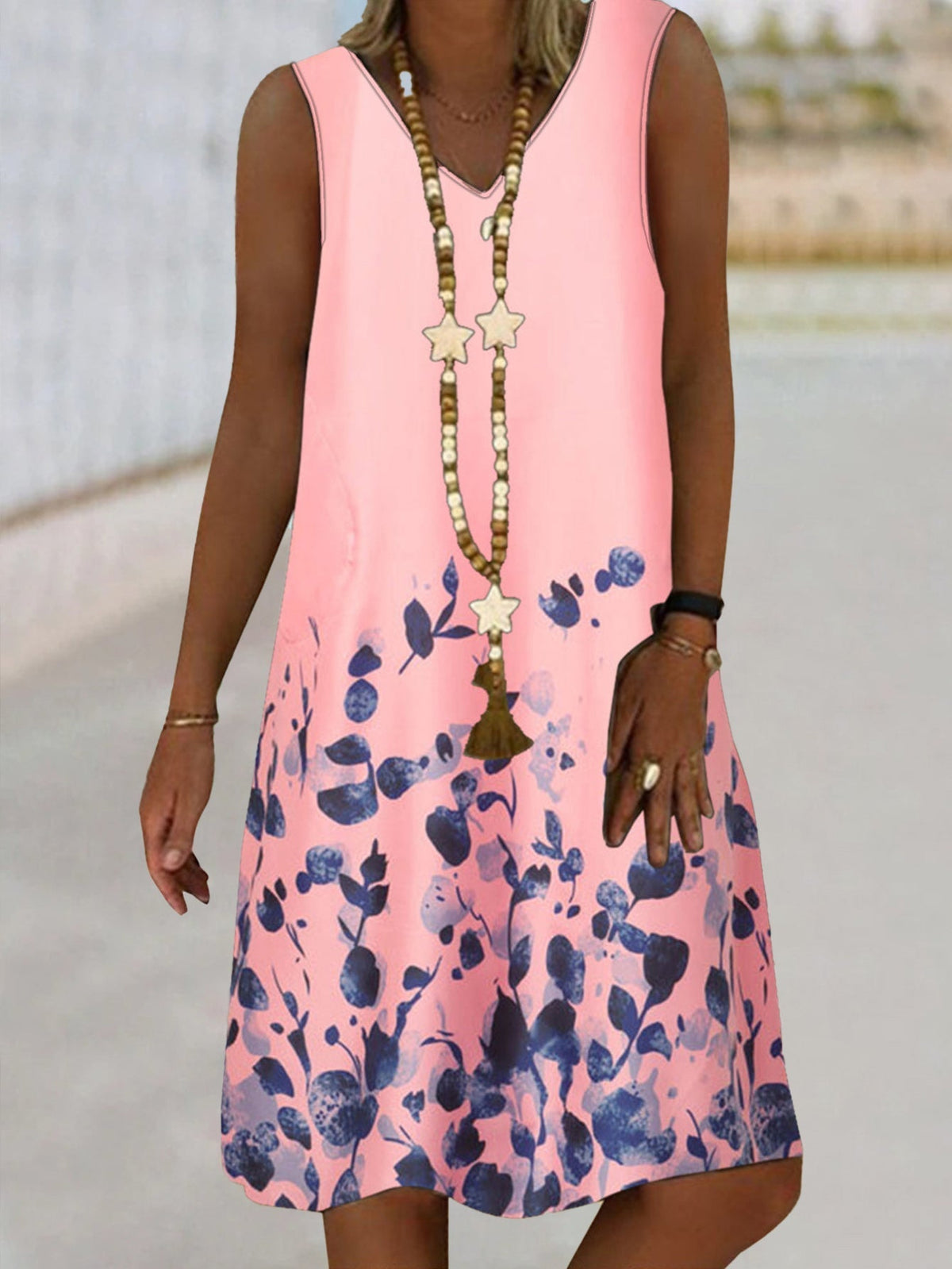 Floral Print V-neck Tank Dress, Vacation Sleeveless Dress