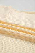 Yellow Cream Soft Ribbed Color Block Trim Casual Short Set