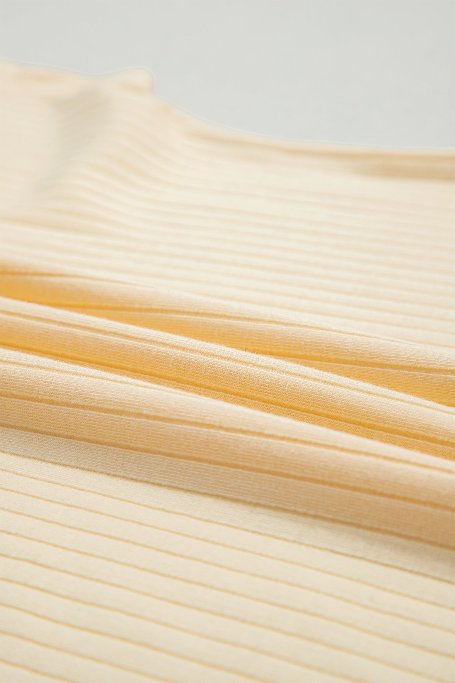Yellow Cream Soft Ribbed Color Block Trim Casual Short Set