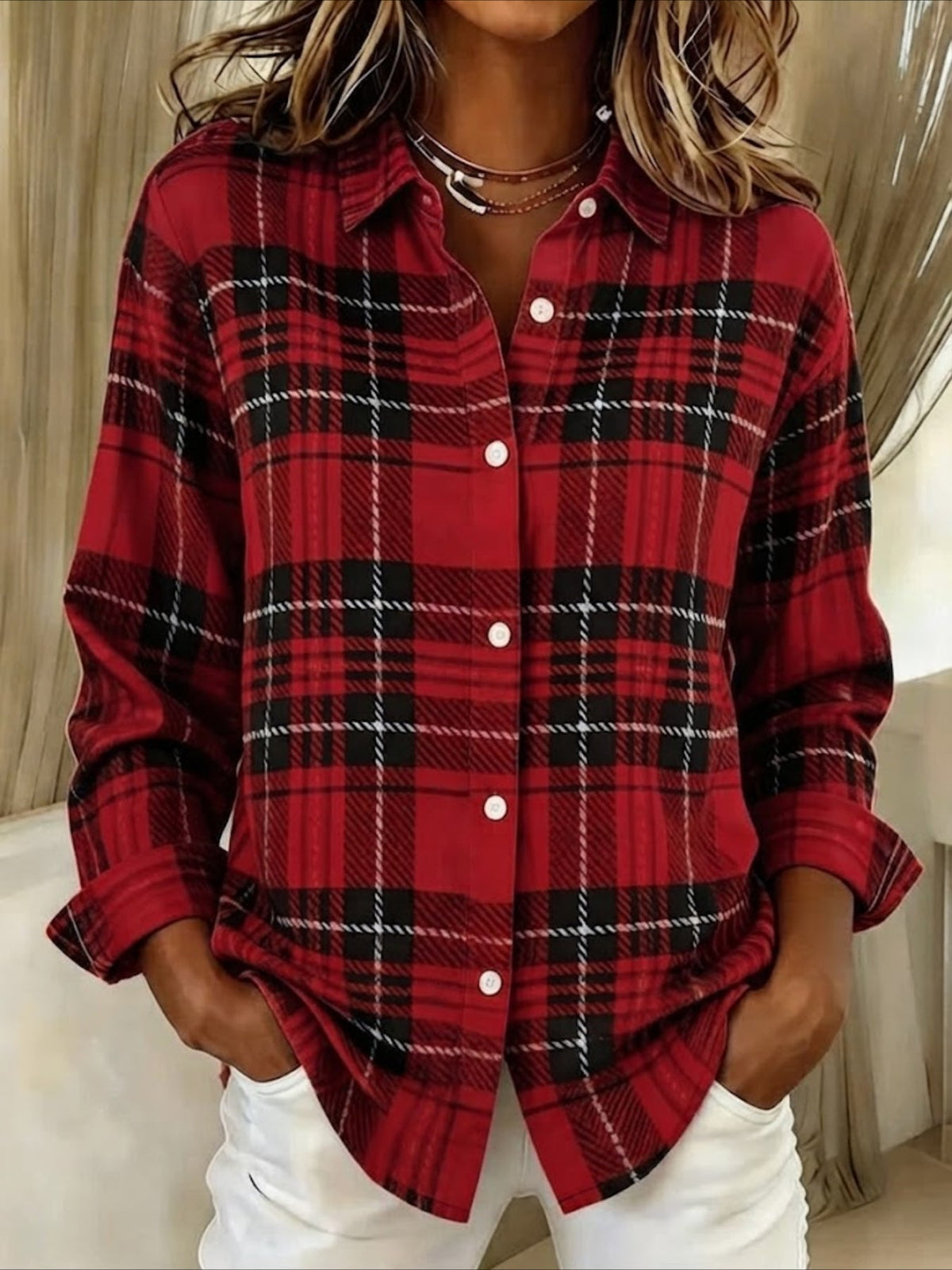 Shawl Collar Long Sleeve Regular Loose Shirt