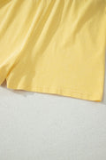 Yellow Cream Solid Color Washed Sleeveless Top Split Skort Cotton 2pcs Outfit