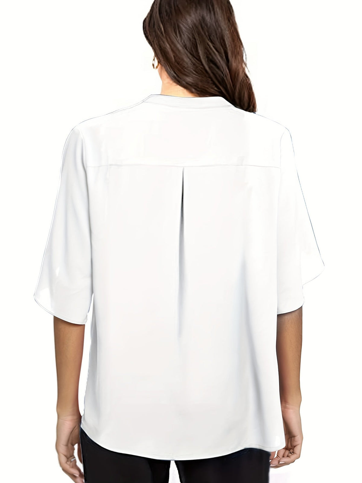 Elegant Top, Women's Plain Button Decor Half Sleeve V Neck Slight Stretch T-shirt