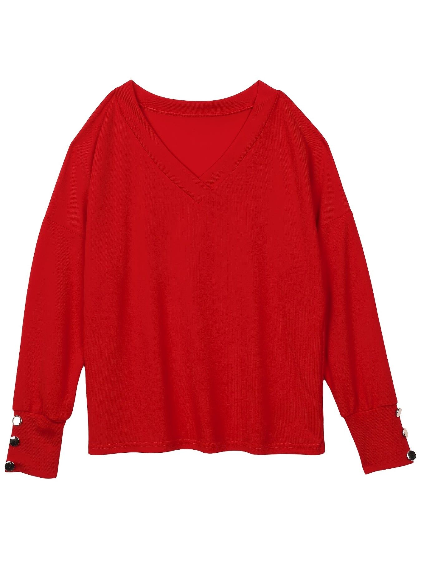 Basic Solid V-neck T-Shirt, Casual Long Sleeve Stretchy T-Shirt, Casual Every Day Tops