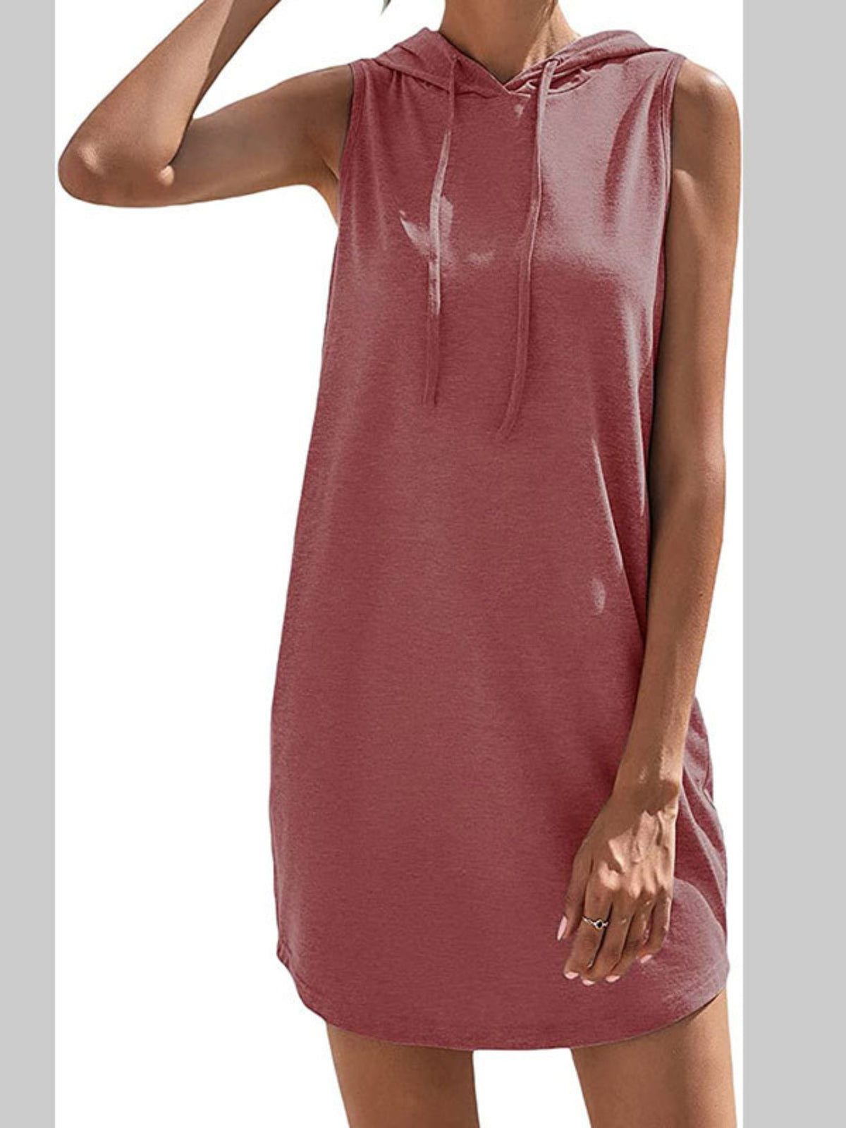 Drawstring Sleeveless Hooded Dress, Casual Dress