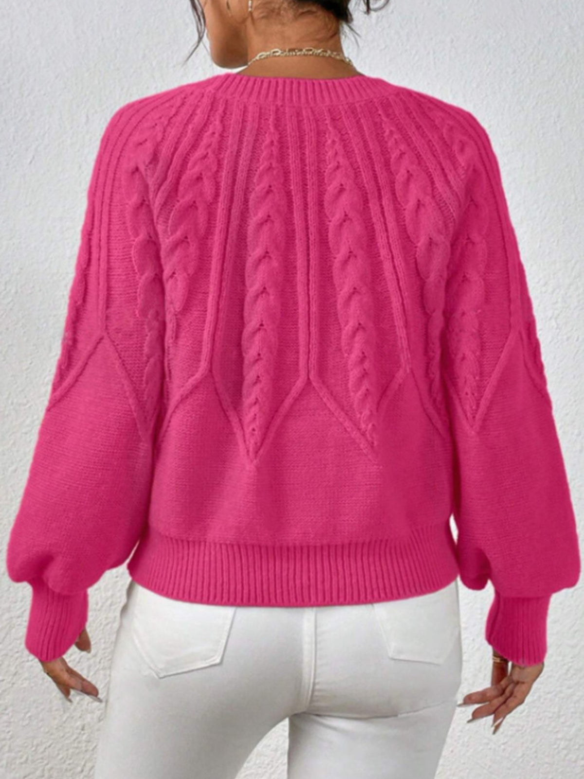 Casual Pullover Chic Knit Lantern Sleeves & Ruffle Detail Sweater