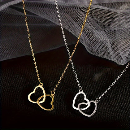 Simple Elegant Hollow Heart Pendant Necklace, Alloy Double Loop Design, Fashionable Daily Wear Jewelry, Ideal Valentine'S Day Gift for Her