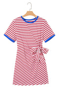 Red Nautical Tie Contrast Trim Round Neck T Shirt Mini Dress