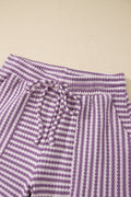 Purple Stripe Breathable Textured Knit Short 2pcs Set
