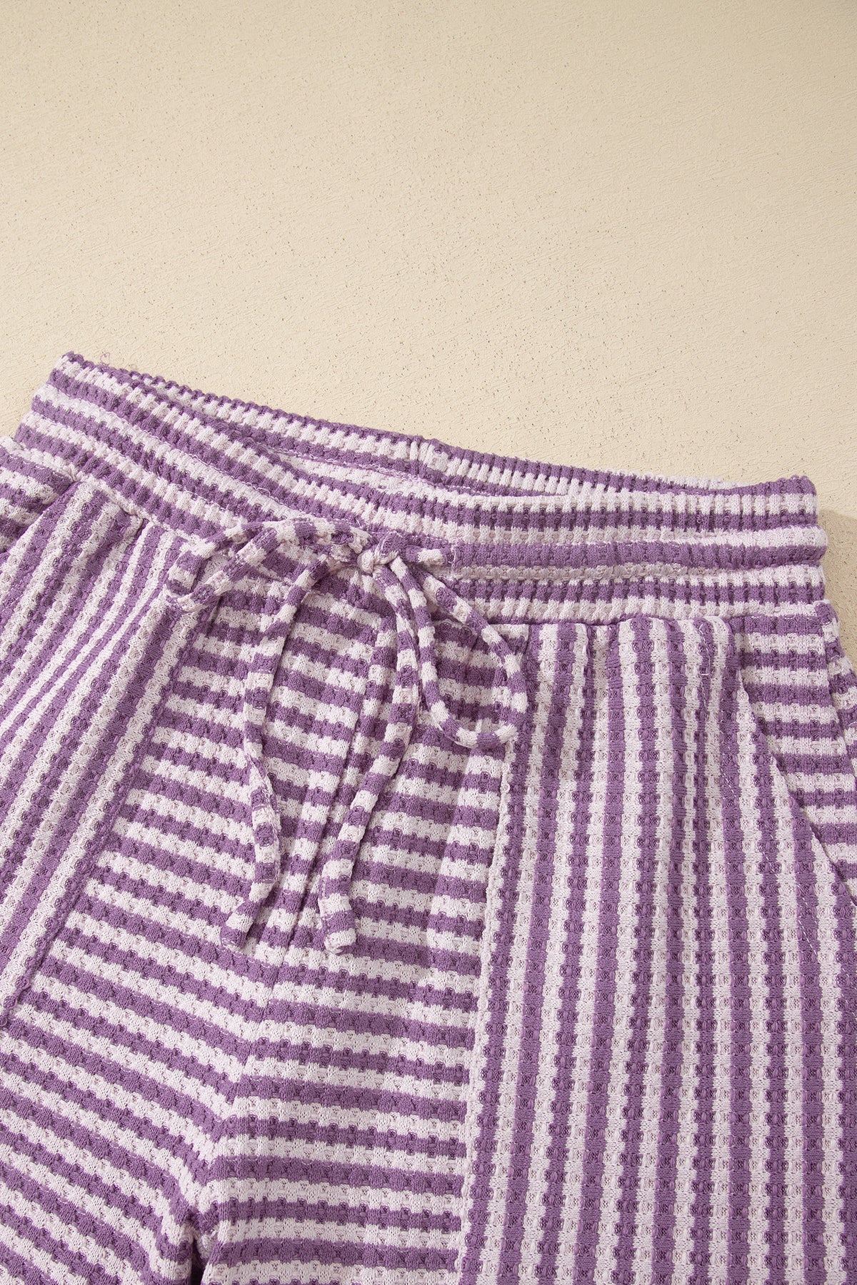 Purple Stripe Breathable Textured Knit Short 2pcs Set