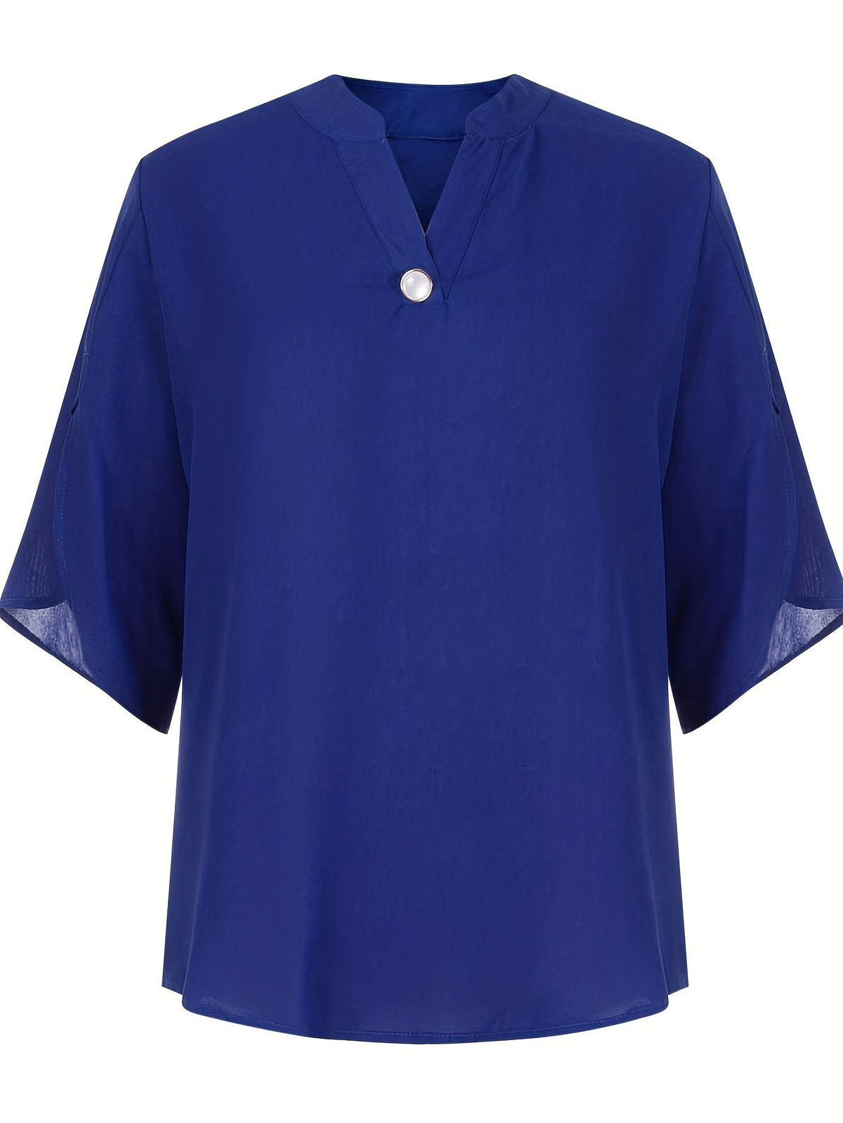Elegant Top, Women's Plain Button Decor Half Sleeve V Neck Slight Stretch T-shirt