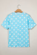 Sky Blue Polka Dot Patch Pocket Twisted Ribbed Top
