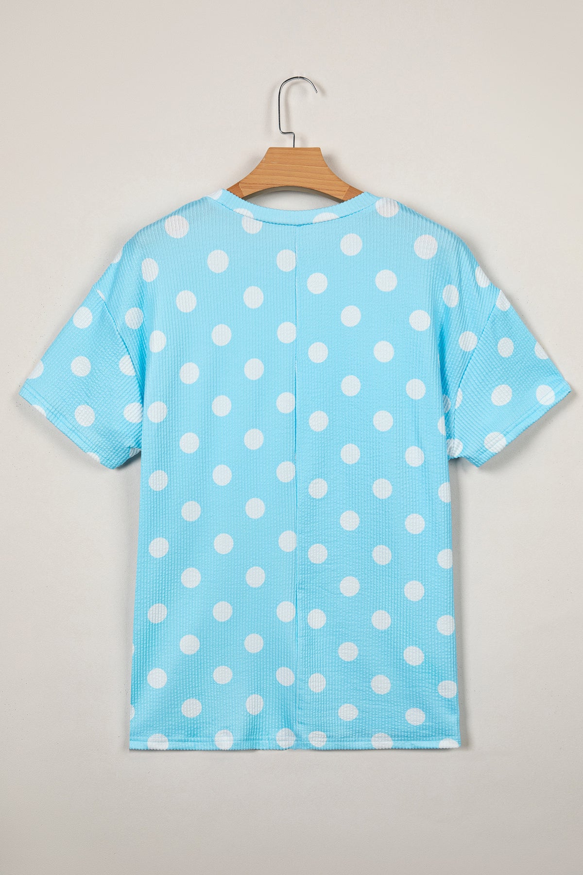 Sky Blue Polka Dot Patch Pocket Twisted Ribbed Top