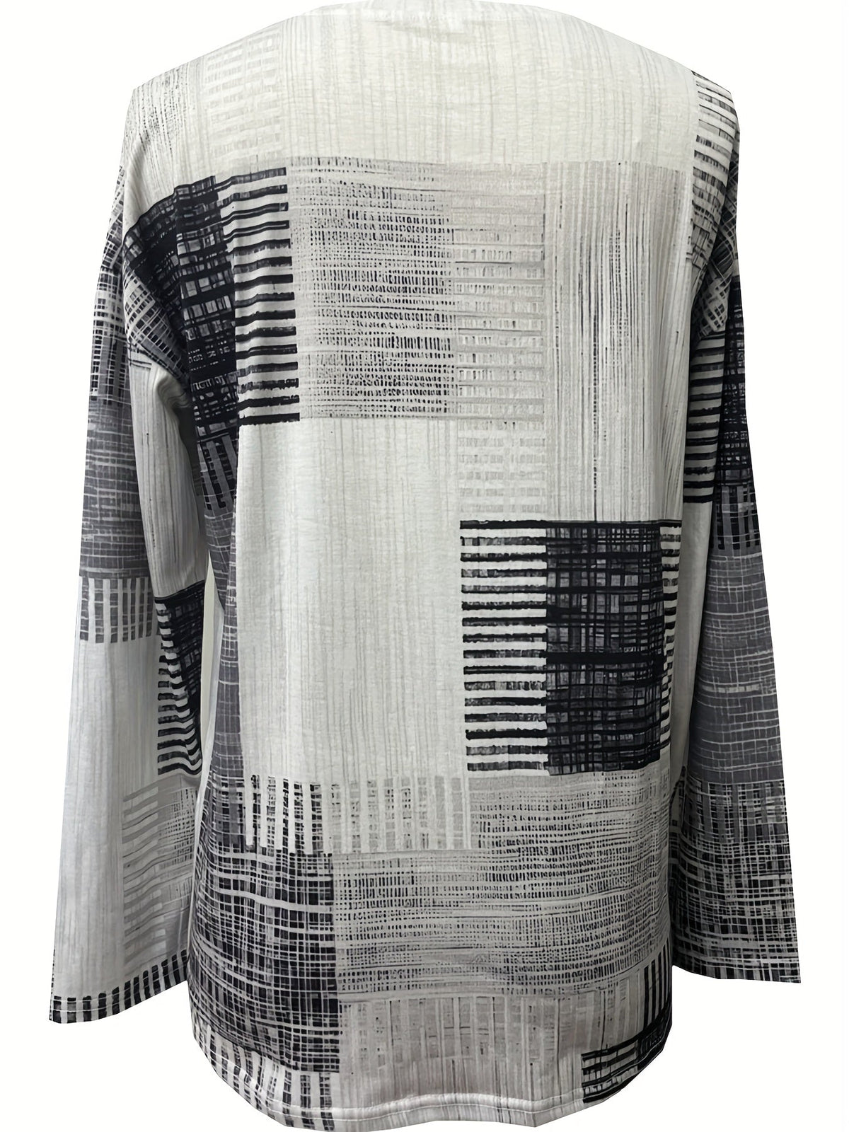 Geometric Print Crew Neck T-Shirt, Casual Color Block Long Sleeve T-Shirt