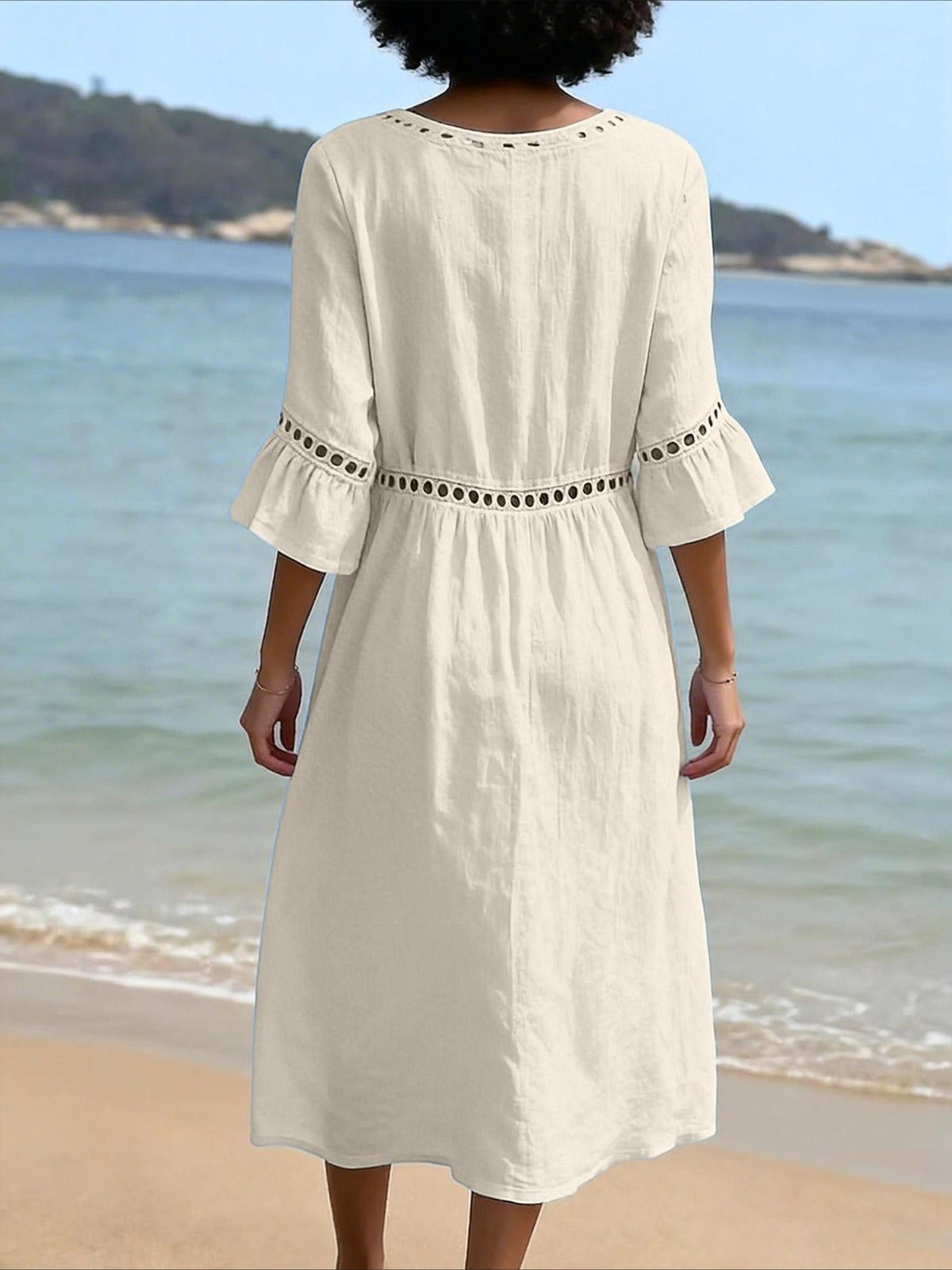 Color Retro Laced Lace Short Sleeve Round Neck Dress
