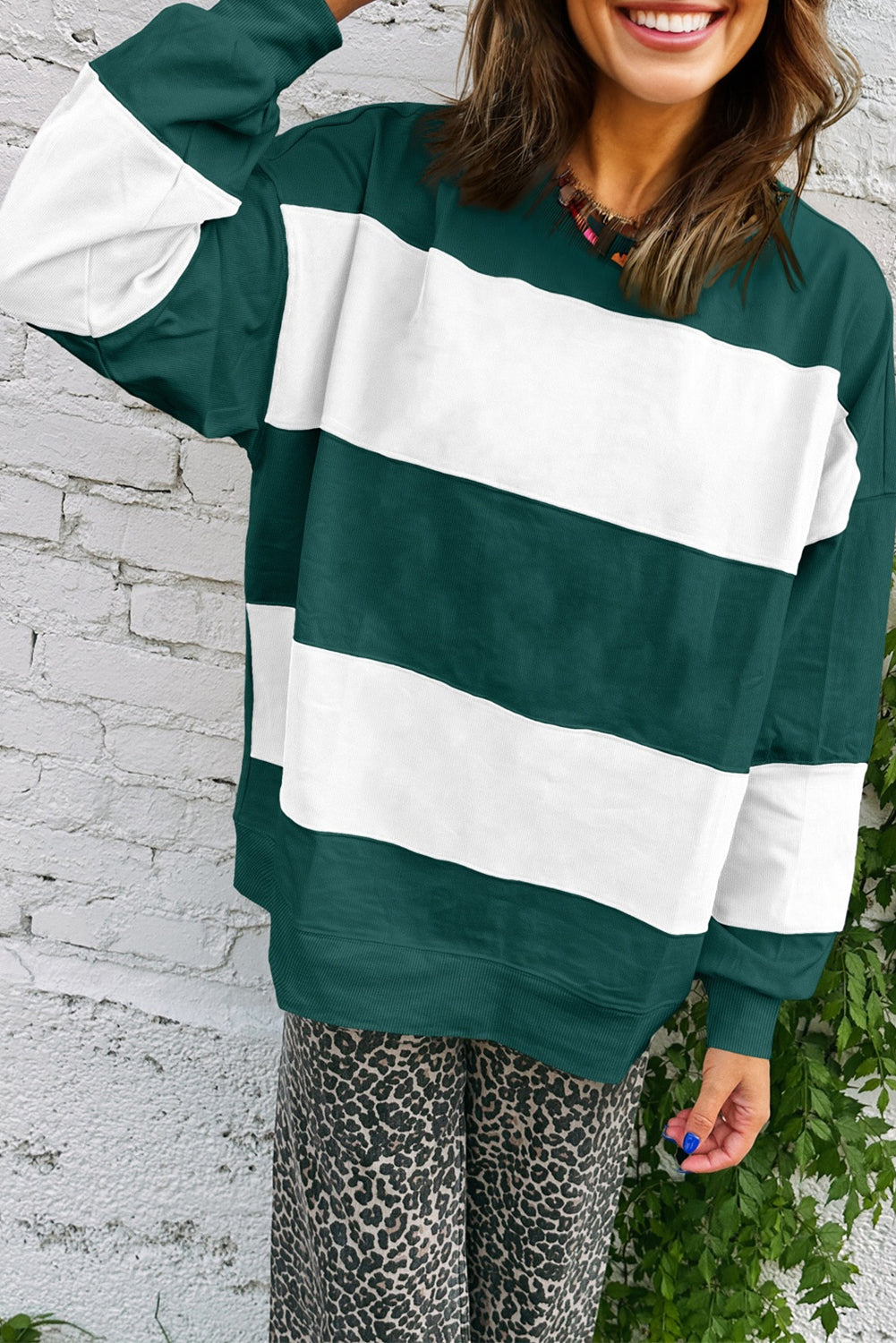 Evergreen Colorblock Drop Shoulder Baggy Sweatshirt