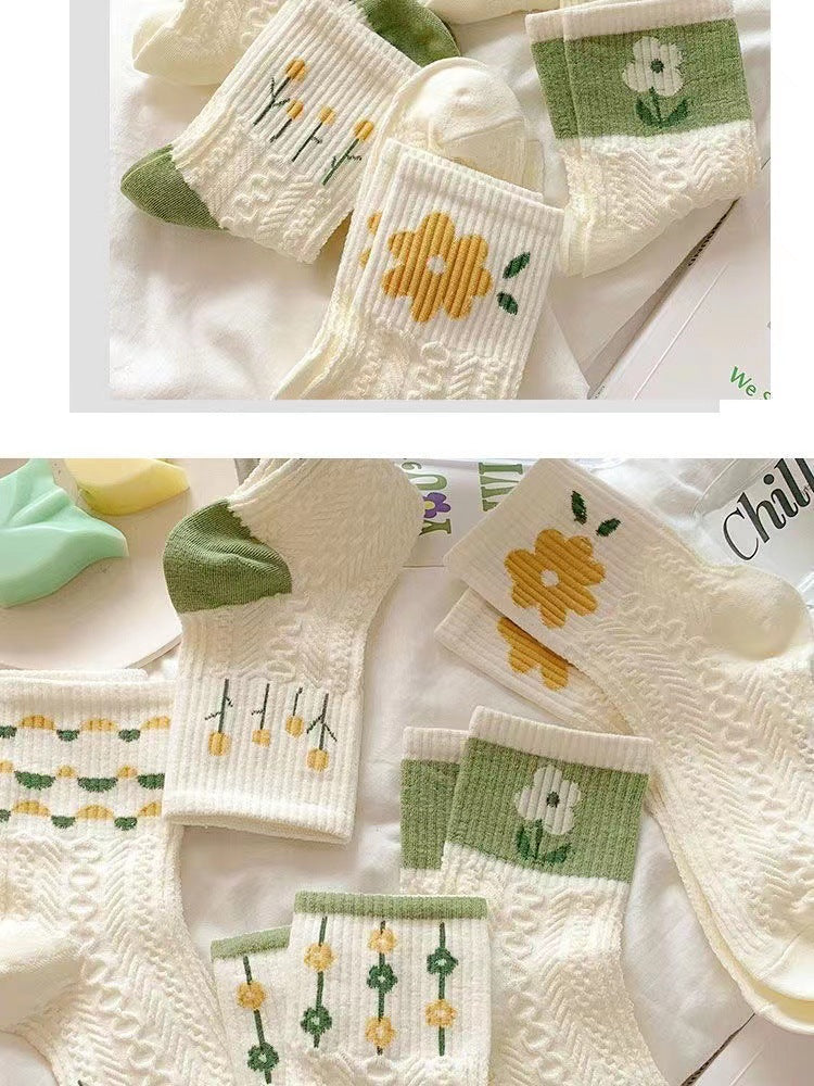 Retro Floral Socks , Texture Solid Socks